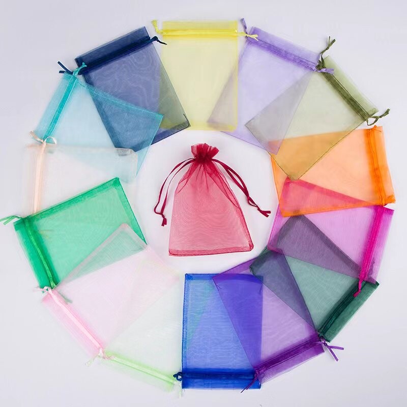 100 bucăți/pachet pungi de cadou din organza aurie, 4x6 inci, plasă de bomboane, cu șnur, pungi de favoruri, pungi de bijuterii pentru petrecerea de nuntă de Crăciun