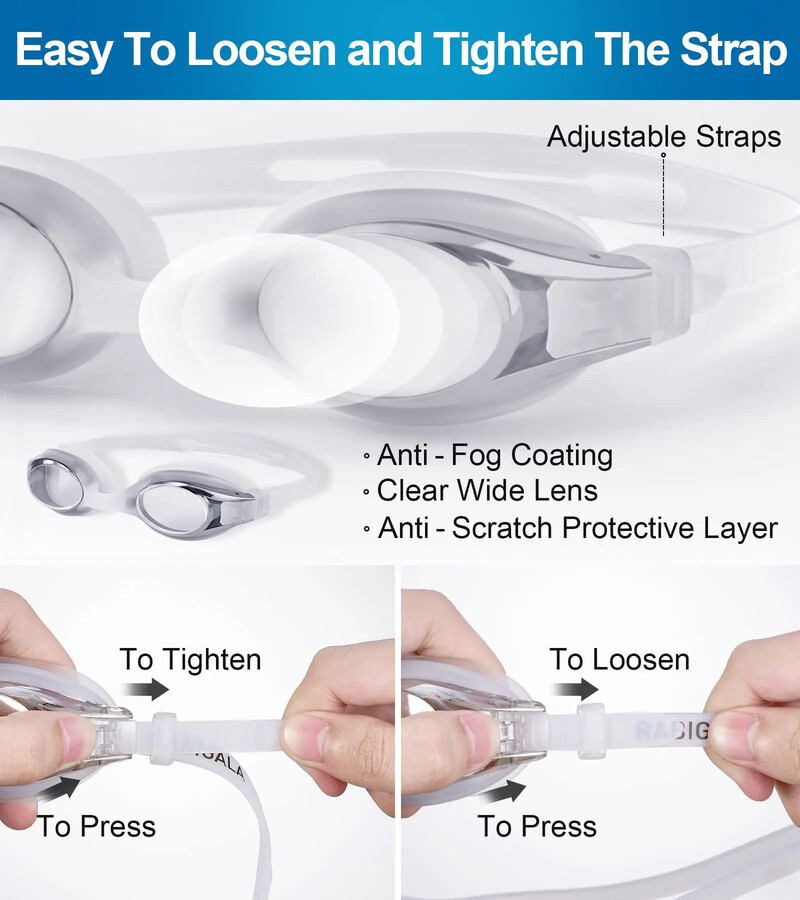 Ochelari de înot profesionali RABIGALA - Ochelari de înot anti-aburire, fără scurgeri pentru bărbați, femei și tineri