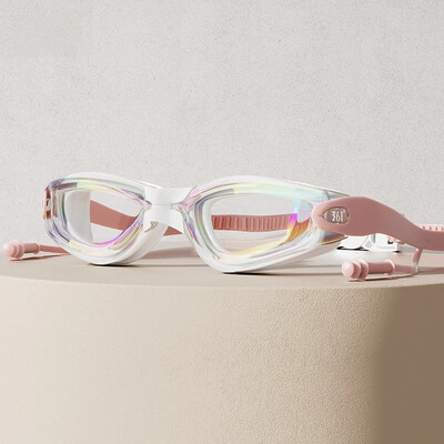 dopuri de urechi integrate ochelari de înot, câmp larg, colorați, pentru adulți, anti-aburire, lentile acoperite cu anti-UV, șapcă de înot, ochelari de piscină