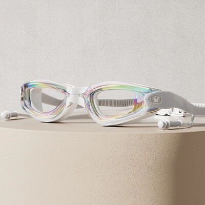 dopuri de urechi integrate ochelari de înot, câmp larg, colorați, pentru adulți, anti-aburire, lentile acoperite cu anti-UV, șapcă de înot, ochelari de piscină