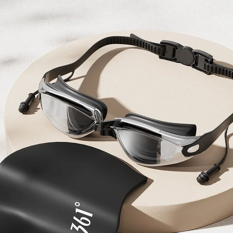 dopuri de urechi integrate ochelari de înot, câmp larg, colorați, pentru adulți, anti-aburire, lentile acoperite cu anti-UV, șapcă de înot, ochelari de piscină