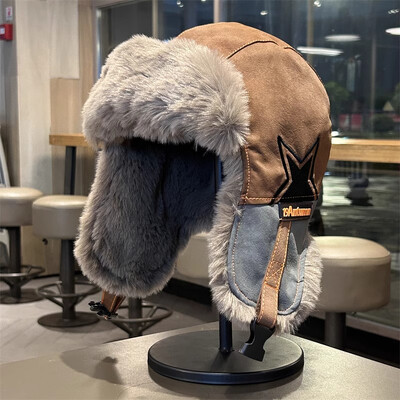 Pălărie cu clapetă pentru urechi din blană artificială, la modă, cu jumătate de stea, un bombardier, unisex, iarnă, Călătorie, ocazional, Călărie caldă, Asortare de culori