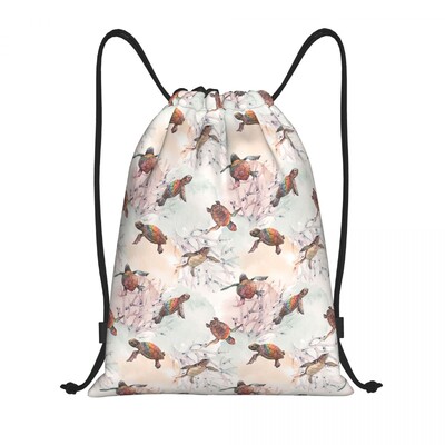 Rucsac personalizat cu șnur de țestoasă de mare vintage Geantă de gimnastică sportivă pentru femei, bărbați, rucsac de cumpărături cu viață marină