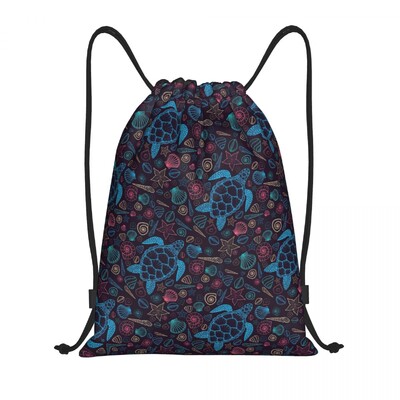 Rucsac personalizat cu șnur de țestoasă de mare vintage Geantă de gimnastică sportivă pentru femei, bărbați, rucsac de cumpărături cu viață marină