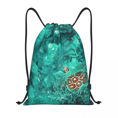 Rucsac personalizat cu șnur de țestoasă de mare vintage Geantă de gimnastică sportivă pentru femei, bărbați, rucsac de cumpărături cu viață marină