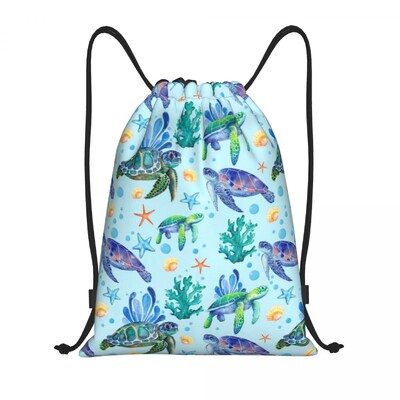 Rucsac personalizat cu șnur de țestoasă de mare vintage Geantă de gimnastică sportivă pentru femei, bărbați, rucsac de cumpărături cu viață marină