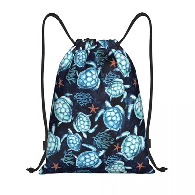 Rucsac personalizat cu șnur de țestoasă de mare vintage Geantă de gimnastică sportivă pentru femei, bărbați, rucsac de cumpărături cu viață marină