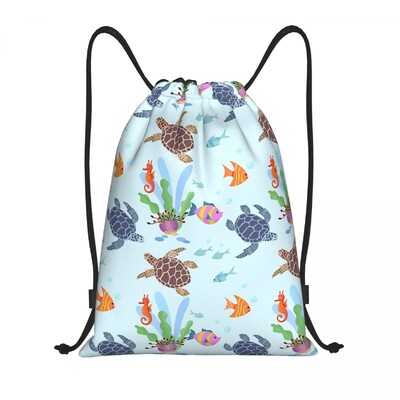 Rucsac personalizat cu șnur de țestoasă de mare vintage Geantă de gimnastică sportivă pentru femei, bărbați, rucsac de cumpărături cu viață marină