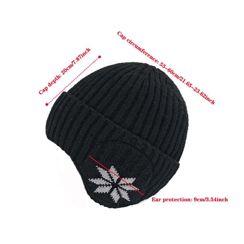 Pălărie pentru bărbați, iarnă, tricotată în aer liber, cu pluș și îngroșat, pentru ciclism de iarnă, căldură în aer liber și pălărie de lână cu protecție pentru urechi