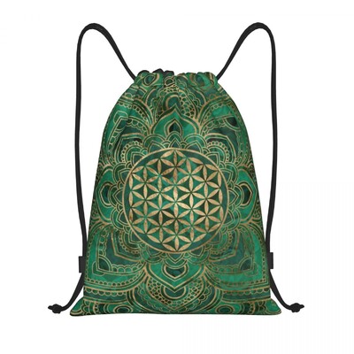 Pielāgots mandalas dzīvības zieds lotosa aukliņu somās sievietēm vīriešiem viegla sakrālās ģeometrijas sporta sporta zāles uzglabāšanas mugursoma