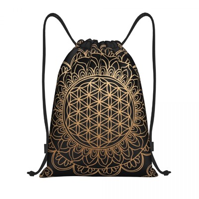 Pielāgots mandalas dzīvības zieds lotosa aukliņu somās sievietēm vīriešiem viegla sakrālās ģeometrijas sporta sporta zāles uzglabāšanas mugursoma