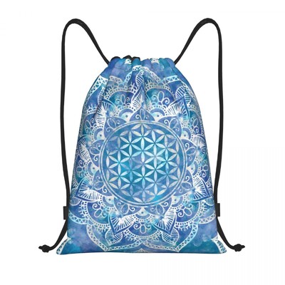 Pielāgots mandalas dzīvības zieds lotosa aukliņu somās sievietēm vīriešiem viegla sakrālās ģeometrijas sporta sporta zāles uzglabāšanas mugursoma