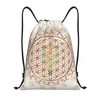 Pielāgots mandalas dzīvības zieds lotosa aukliņu somās sievietēm vīriešiem viegla sakrālās ģeometrijas sporta sporta zāles uzglabāšanas mugursoma