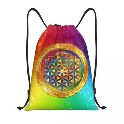Pielāgots mandalas dzīvības zieds lotosa aukliņu somās sievietēm vīriešiem viegla sakrālās ģeometrijas sporta sporta zāles uzglabāšanas mugursoma