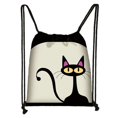 Încântător animal pisică model femei geantă cu șnur drăguț pisici din desene animate imagine imprimată geanta de depozitare pânză rucsac de călătorie la modă
