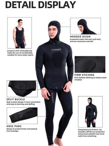 HOT 3mm Καμουφλάζ Wetsuit Μακρύ μανίκι Fission Neoprene Submersible για Άντρες Keep Warm Μπλουζάκι και παντελόνι Δύο κομμάτια με κουκούλα στολή κατάδυσης