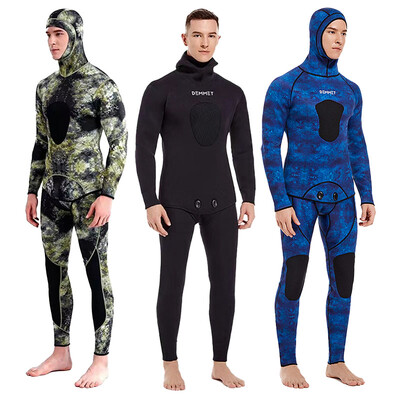 HOT 3mm Costum de camuflaj cu mânecă lungă Fission Neopren Submersibil pentru bărbați Menține cald Top și pantaloni Costum de scufundări din două piese cu glugă