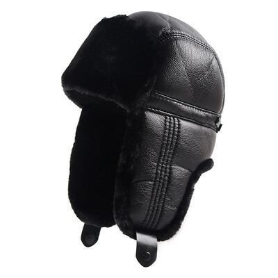 Căciulă pentru urechi Căciulă de iarnă Bărbat 2024 Toamnă Neagră Șapci din piele PU Călduță Ushanka Rusă Bomber de blană artificială Căciuli de aviator Trapper Bărbați