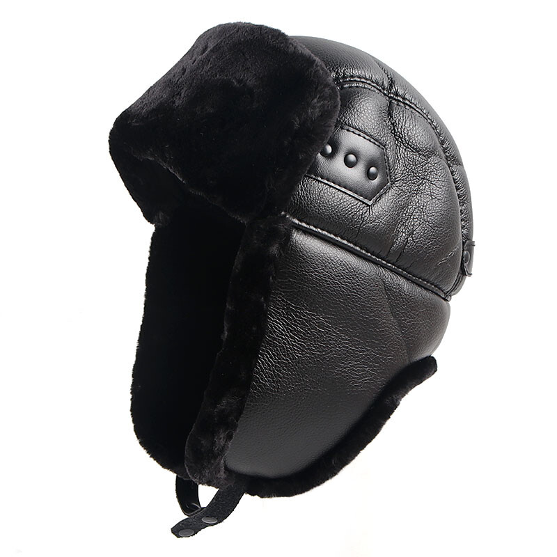 Căciulă pentru urechi Căciulă de iarnă Bărbat 2024 Toamnă Neagră Șapci din piele PU Călduță Ushanka Rusă Bomber de blană artificială Căciuli de aviator Trapper Bărbați