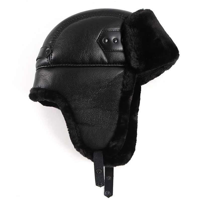 Căciulă pentru urechi Căciulă de iarnă Bărbat 2024 Toamnă Neagră Șapci din piele PU Călduță Ushanka Rusă Bomber de blană artificială Căciuli de aviator Trapper Bărbați