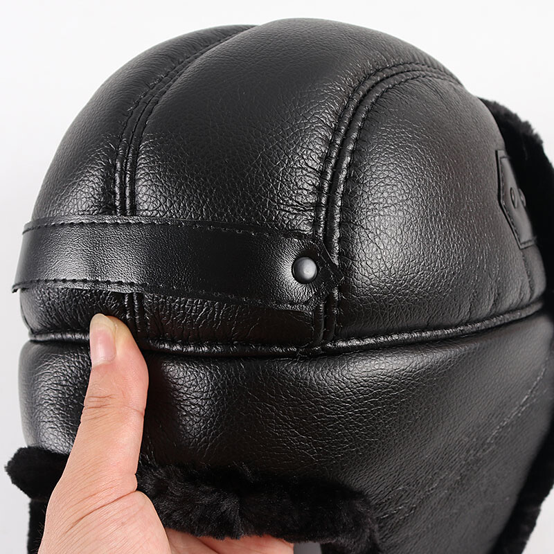 Căciulă pentru urechi Căciulă de iarnă Bărbat 2024 Toamnă Neagră Șapci din piele PU Călduță Ushanka Rusă Bomber de blană artificială Căciuli de aviator Trapper Bărbați