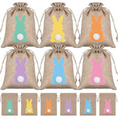 1 tk Lihavõttepühade kottide kott, nööriga kinkekott Lihavõttejänku jänku linasest džuudist kott koheva sabaga kingikoti kott Peosoov