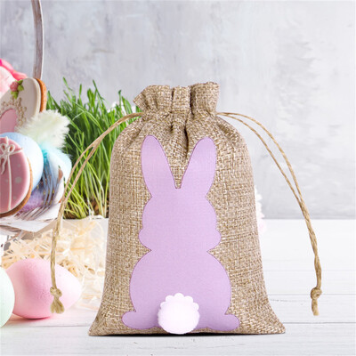 1 tk Lihavõttepühade kottide kott, nööriga kinkekott Lihavõttejänku jänku linasest džuudist kott koheva sabaga kingikoti kott Peosoov