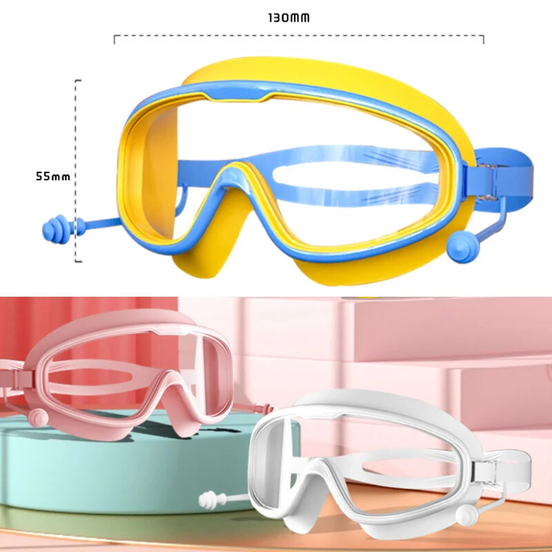 Liela rāmja peldbrilles Pieaugušajiem ar ausu aizbāžņiem Peldēšanas brilles Vīriešu Sieviešu Profesionālās HD Aizsvīšanas aizsargbrilles Silikona brilles