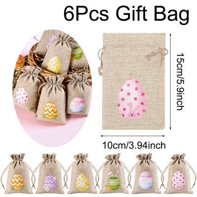 6 bucăți saci de bomboane din pânză de Paște, cu model de iepuraș, din lenjerie de iută, saci de cadou pentru paste, copii, prăjituri, pachete de gustări, pungi pentru decorațiuni pentru petreceri