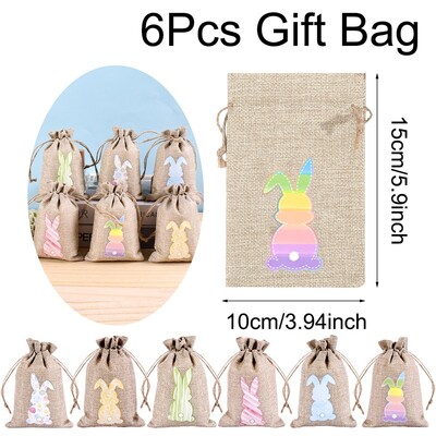 6 bucăți saci de bomboane din pânză de Paște, cu model de iepuraș, din lenjerie de iută, saci de cadou pentru paste, copii, prăjituri, pachete de gustări, pungi pentru decorațiuni pentru petreceri