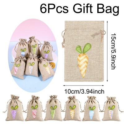 6 bucăți saci de bomboane din pânză de Paște, cu model de iepuraș, din lenjerie de iută, saci de cadou pentru paste, copii, prăjituri, pachete de gustări, pungi pentru decorațiuni pentru petreceri