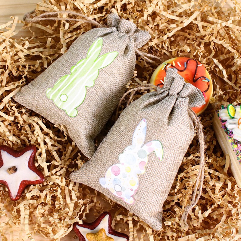 6 bucăți saci de bomboane din pânză de Paște, cu model de iepuraș, din lenjerie de iută, saci de cadou pentru paste, copii, prăjituri, pachete de gustări, pungi pentru decorațiuni pentru petreceri