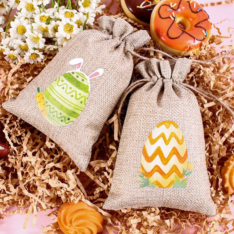 6 bucăți saci de bomboane din pânză de Paște, cu model de iepuraș, din lenjerie de iută, saci de cadou pentru paste, copii, prăjituri, pachete de gustări, pungi pentru decorațiuni pentru petreceri
