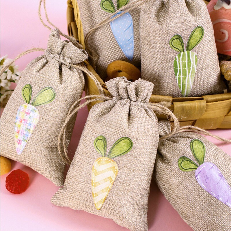 6 bucăți saci de bomboane din pânză de Paște, cu model de iepuraș, din lenjerie de iută, saci de cadou pentru paste, copii, prăjituri, pachete de gustări, pungi pentru decorațiuni pentru petreceri