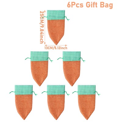 6 bucăți pungă de bomboane de iepuraș de Paște, de morcov, pungă de cadou pentru iepure de in, de Paște de primăvară, pentru decorare pentru petrecerea de aniversare pentru copii, pungă de ambalare din plastic pentru coacere
