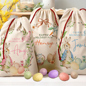 Nume personalizat personalizat Geanta de iepure iepuras Decoratiune petrecere de Paste fericit Cos de vanatoare de oua copii copil baiat fata cadou sac galeata