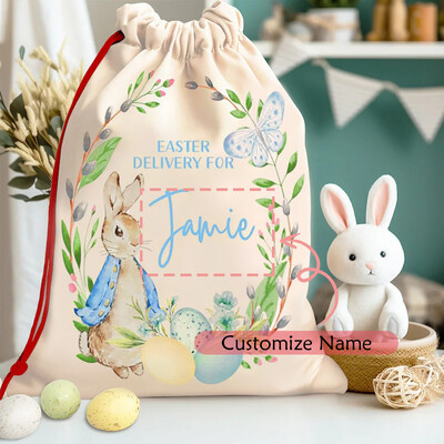Nume personalizat personalizat Geanta de iepure iepuras Decoratiune petrecere de Paste fericit Cos de vanatoare de oua copii copil baiat fata cadou sac galeata
