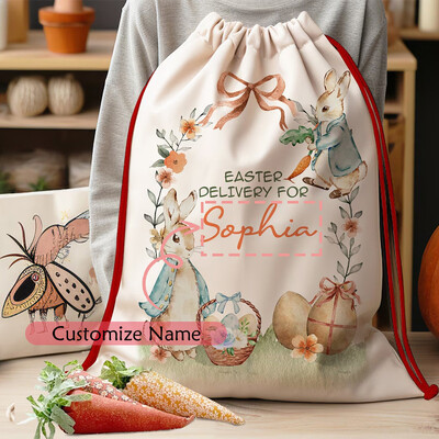 Nume personalizat personalizat Geanta de iepure iepuras Decoratiune petrecere de Paste fericit Cos de vanatoare de oua copii copil baiat fata cadou sac galeata