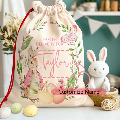 Nume personalizat personalizat Geanta de iepure iepuras Decoratiune petrecere de Paste fericit Cos de vanatoare de oua copii copil baiat fata cadou sac galeata