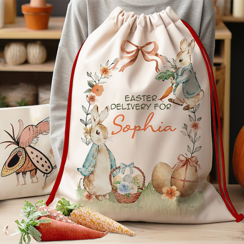 Nume personalizat personalizat Geanta de iepure iepuras Decoratiune petrecere de Paste fericit Cos de vanatoare de oua copii copil baiat fata cadou sac galeata