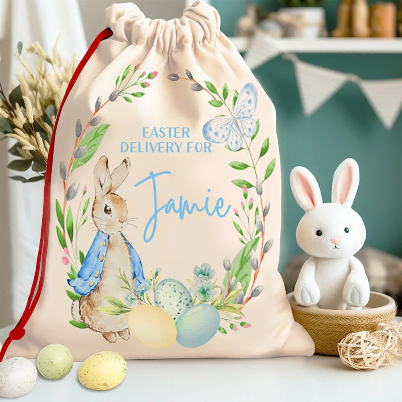 Nume personalizat personalizat Geanta de iepure iepuras Decoratiune petrecere de Paste fericit Cos de vanatoare de oua copii copil baiat fata cadou sac galeata