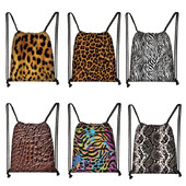 Tigru Leopard Șarpe Crocodil Zebră Dungi Imprimare Genți cu șnur Femei Bărbați Rucsac din pânză Genți de călătorie Suport pantofi Geanta de carte