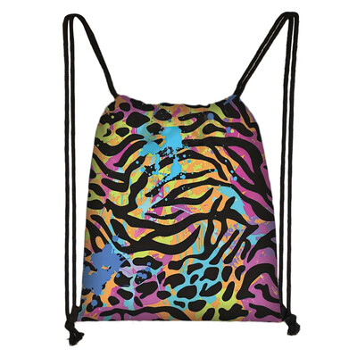 Tigru Leopard Șarpe Crocodil Zebră Dungi Imprimare Genți cu șnur Femei Bărbați Rucsac din pânză Genți de călătorie Suport pantofi Geanta de carte