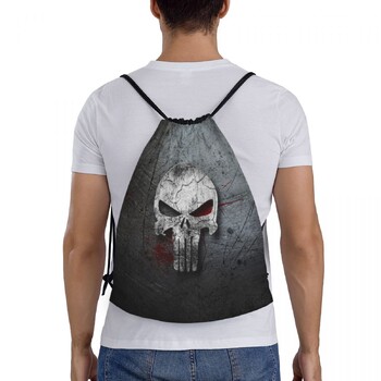 Skeleton Skull Heavy Metal Punishers Drawstring Раница Жени Мъже Спортна гимнастична чанта Преносима пазарска чанта Чанта