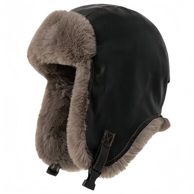 SupSindy Pălărie Bomber de iarnă pentru bărbați, în aer liber, pentru motocicletă, rezistentă la vânt, îngroșă, caldă, blană artificială, pentru pilot, căciulă termică din piele, Ushanka