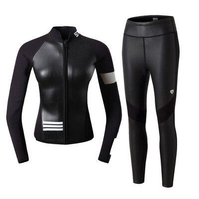 Jachetă de surf pentru femei de 2 mm, cu mânecă lungă, îmbrăcăminte de scufundări, pantaloni lungi, costum de baie, scuba dive, snorkeling, costum de baie din neopren