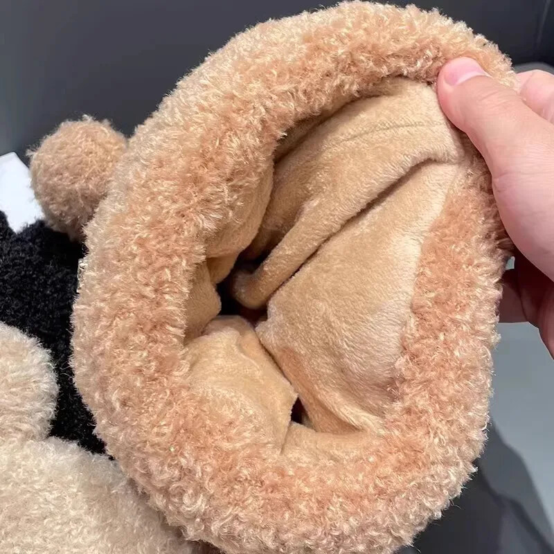 Jauka ziemas plīša beanie cepure sievietēm karikatūra lāča auss adīta vilnas cepure Sieviešu meiteņu vienkrāsainas biezas jēra vilnas cepures