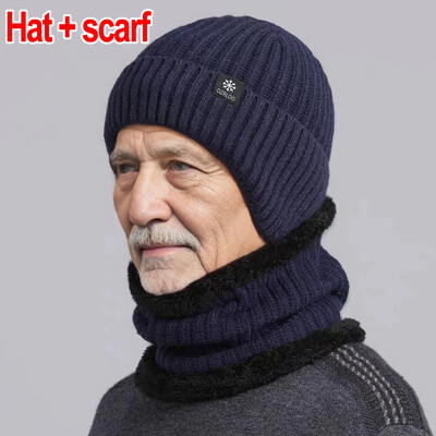 2023 Zimske vunene pletene bomber kape Štitnici za uši Integrirana plišana debela kapa Stariji Topli vuneni rubac otporan na hladnoću Dvodijelni set