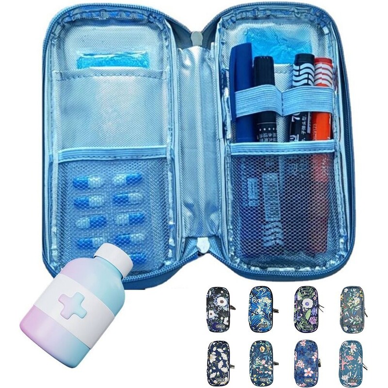Geantă de răcire cu insulină cu model floral, pânză Oxford portabilă, răcitoare de insulină rezistentă la apă, protector pentru pastile pentru diabetici