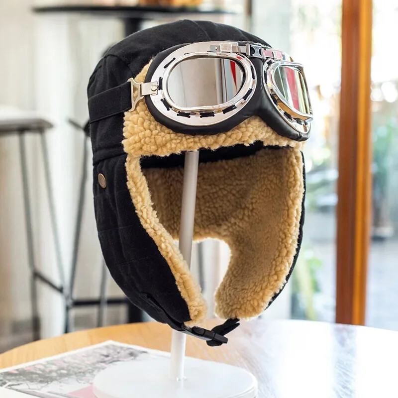 Pălărie de tip bomber pentru pilot, pălărie unisex, din bumbac, pentru vânt și iarnă rece, protecție pentru urechi și căști pentru urechi din catifea, pălărie de schi pentru ciclism